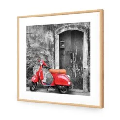 Vintage Door And Scooter, Black And White (square) 12 Vintage Door And Scooter, Black And White (square) -WALL ART DESGIN SALE vintage door and scooter black and white square acrylic glass with border oak frame 37x37cm 282444