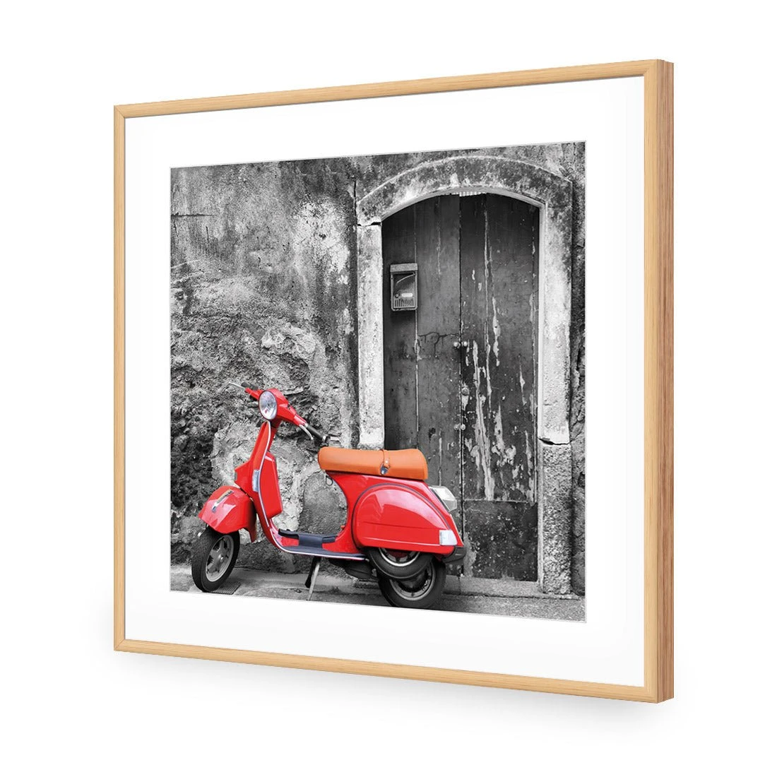Vintage Door and Scooter, Black and White (square) Vintage Door And Scooter, Black And White (square) -WALL ART DESGIN SALE vintage door and scooter black and white square acrylic glass with border oak frame 37x37cm 282444