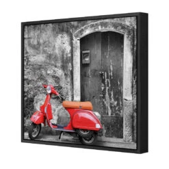 Vintage Door And Scooter, Black And White (square) 4 Vintage Door And Scooter, Black And White (square) -WALL ART DESGIN SALE vintage door and scooter black and white square canvas black floating frame 37x37cm 601936