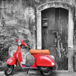 Vintage Door And Scooter, Black And White (square)