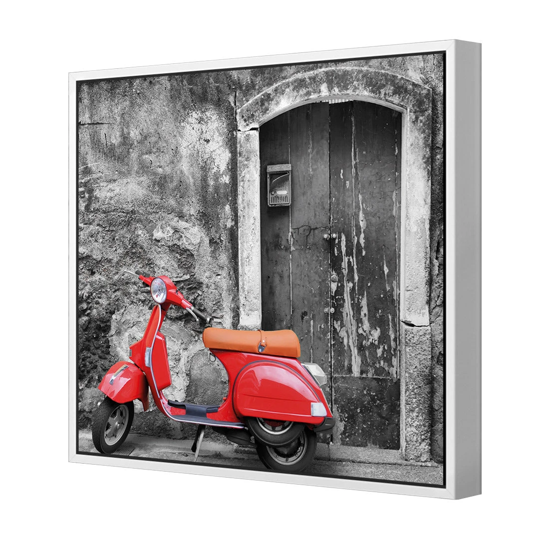 Vintage Door and Scooter, Black and White (square) Vintage Door And Scooter, Black And White (square) -WALL ART DESGIN SALE vintage door and scooter black and white square canvas white floating frame 37x37cm 396215