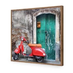 Vintage Door And Scooter (square) -WALL ART DESGIN SALE vintage door and scooter square acrylic glass no border natural frame 37x37cm 685156