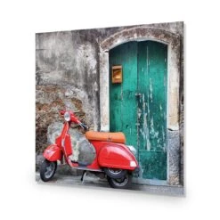 Vintage Door And Scooter (square) -WALL ART DESGIN SALE vintage door and scooter square acrylic glass no border no frame 37x37cm 828124