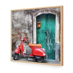 Vintage Door And Scooter (square) -WALL ART DESGIN SALE vintage door and scooter square acrylic glass no border oak frame 37x37cm 744029