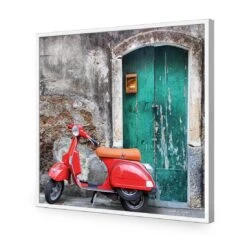 Vintage Door And Scooter (square) -WALL ART DESGIN SALE vintage door and scooter square acrylic glass no border white frame 37x37cm 576813