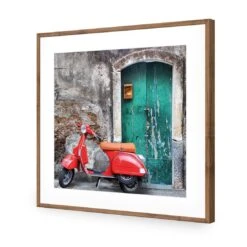 Vintage Door And Scooter (square) -WALL ART DESGIN SALE vintage door and scooter square acrylic glass with border natural frame 37x37cm 517885