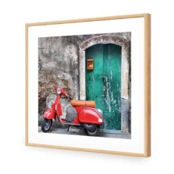 Vintage Door And Scooter (square) -WALL ART DESGIN SALE vintage door and scooter square acrylic glass with border oak frame 37x37cm 143652