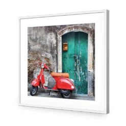 Vintage Door And Scooter (square) -WALL ART DESGIN SALE vintage door and scooter square acrylic glass with border white frame 37x37cm 799027