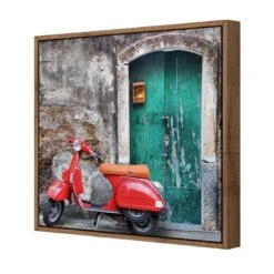 Vintage Door And Scooter (square) -WALL ART DESGIN SALE vintage door and scooter square canvas natural floating frame 37x37cm 439278