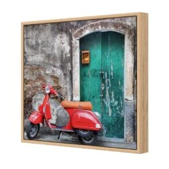 Vintage Door And Scooter (square) -WALL ART DESGIN SALE vintage door and scooter square canvas oak floating frame 37x37cm 695170