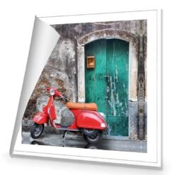 Vintage Door And Scooter (square) -WALL ART DESGIN SALE vintage door and scooter square canvas rolled canvas 37x37cm 140146