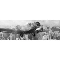 Vintage Plane Over Manhattan, Black And White