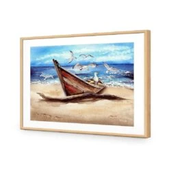 Watercolour Gulls Flocking -WALL ART DESGIN SALE watercolour gulls flocking acrylic glass with border oak frame 45x30cm 439428