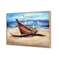 Watercolour Gulls Flocking -WALL ART DESGIN SALE watercolour gulls flocking canvas oak floating frame 45x30cm 835371
